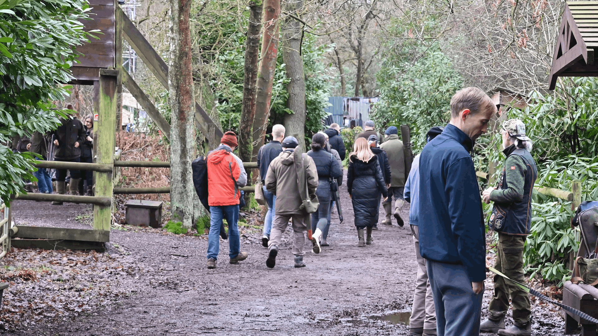 The SFB group moving for stand to stand at Manchester clay pigeon club
